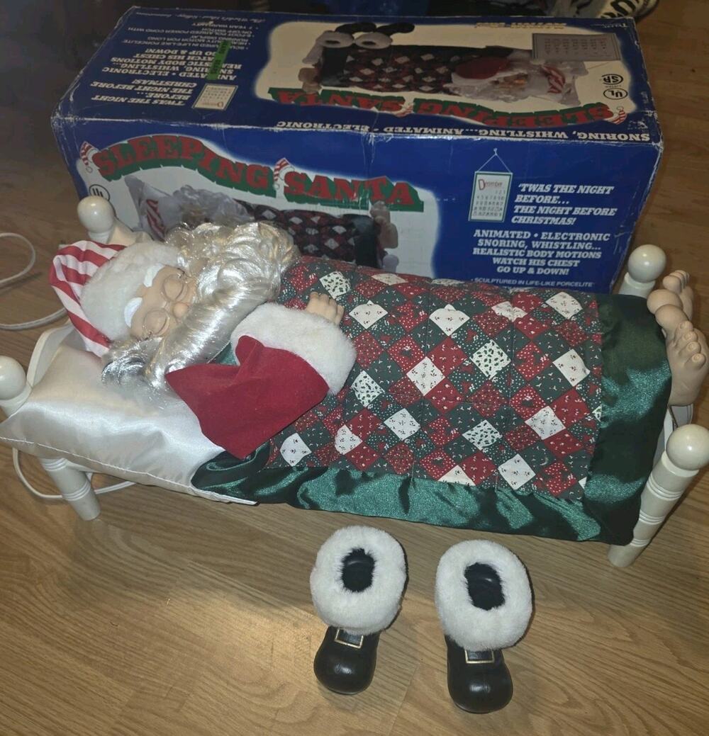 Vtg 94 Telco Motion-ettes Sleeping Santa Animated Snoring Whistling Bed Holiday